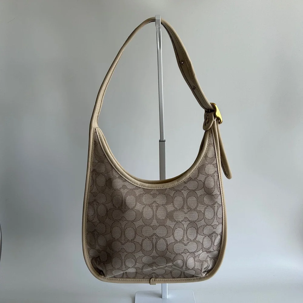 Coach Ergo C2588 Chalk White Signature Jacquard Leather‎ Shoulder Bag Excellent